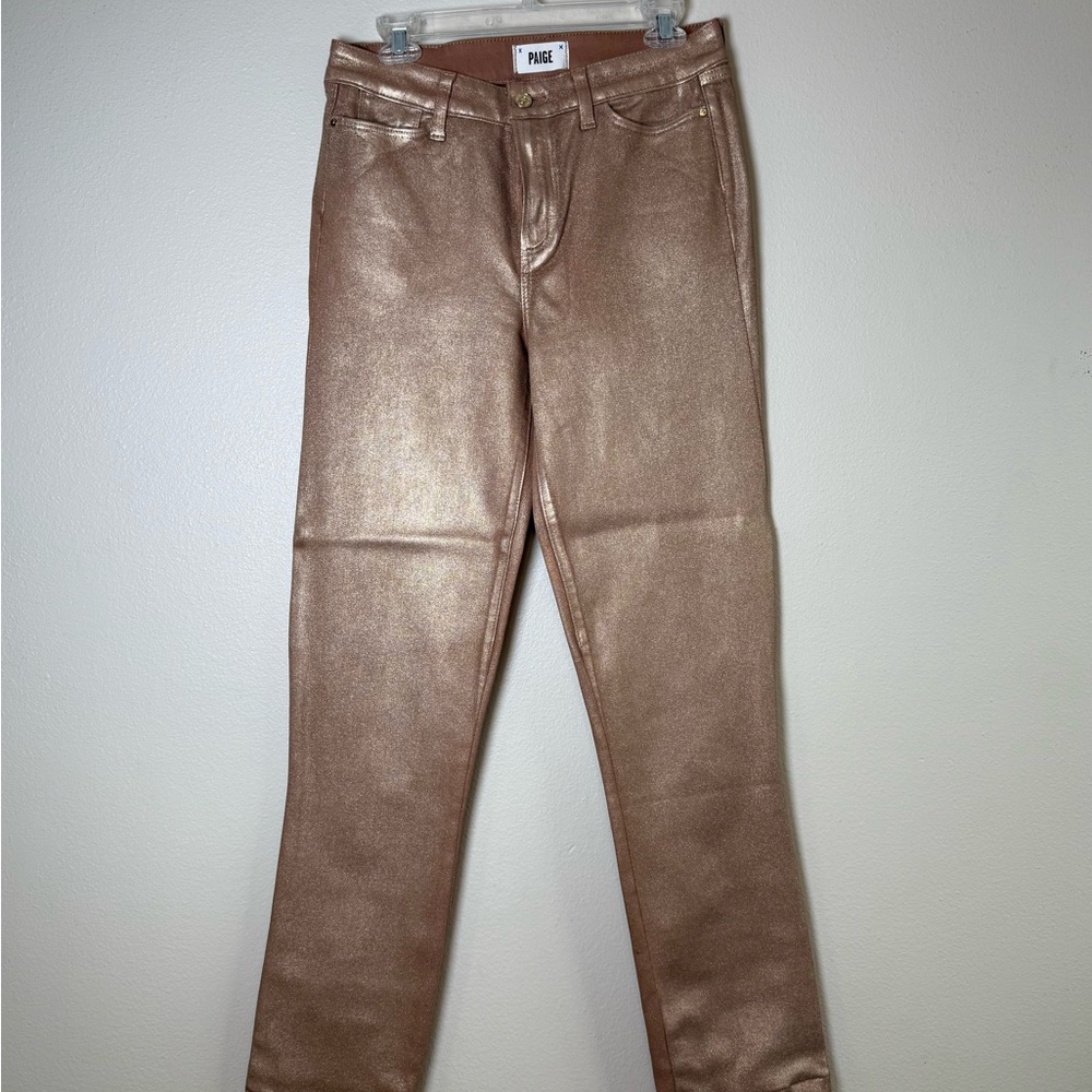 PAIGE Metallic Rose Gold Slim Jeans
